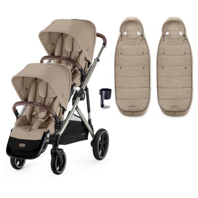 Cybex Gazelle S Twin Pushchair Almond Beige with Second Seat and Footmuffs