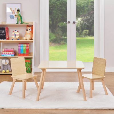 Liberty House Toys Kids Natural Wood Table and Two Chairs Set