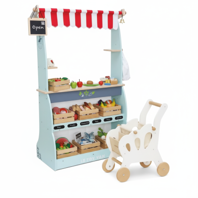 Le Toy Van Shop and Cafe with Crates and Shopping Trolley